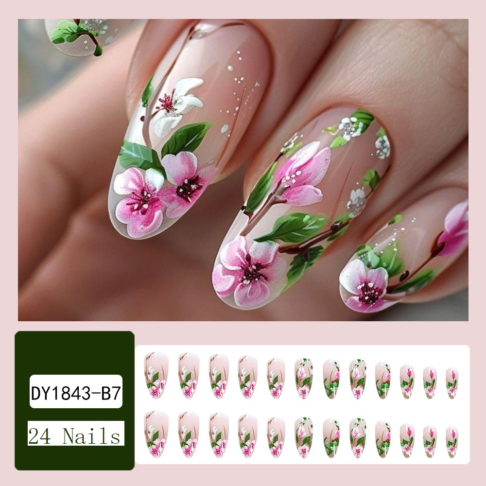 Kurze Mandel-Kunstnägel zum Au – Pressed Flower Art Bewertung und Preis